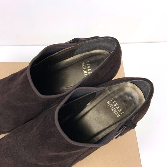 Stuart Weitzman Alma Chocolate Brown Leather Suede Ankle Boote Heel Sz 10 - 9.5 - Picture 7 of 16